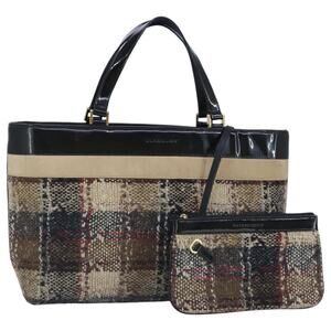 Burberry Hand Bag Wool Beige Gold